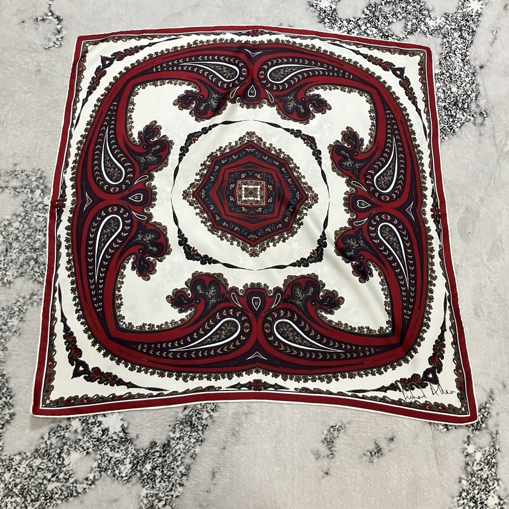 Richard Allan Pure Silk Scarf Made in England Red Paisley 26x26 Vintage